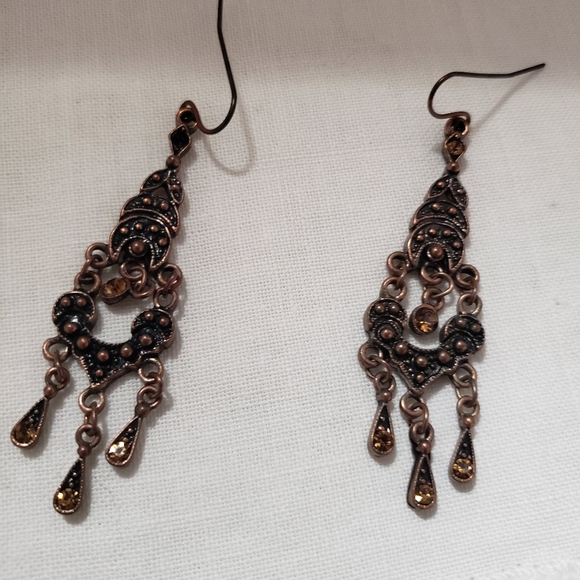 Vintage meets Boho Brass Chandelier Earrings - Picture 1 of 6